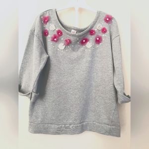 BEAUTEES Girl's Size Large Adorned  Studded Beaded Gray Pink White  Sweatshirt